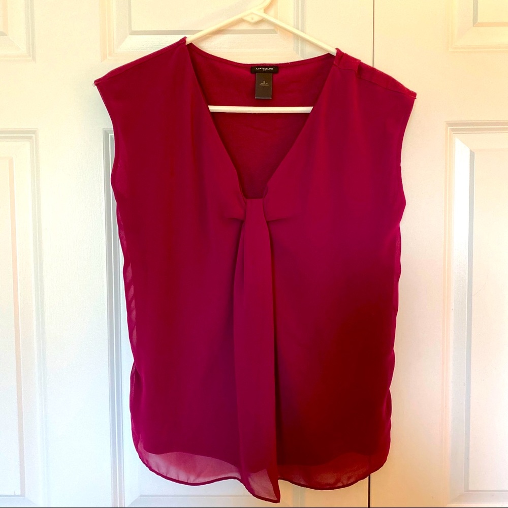 Ann Taylor Sleeveless Chiffon Blouse Cranberry Red
